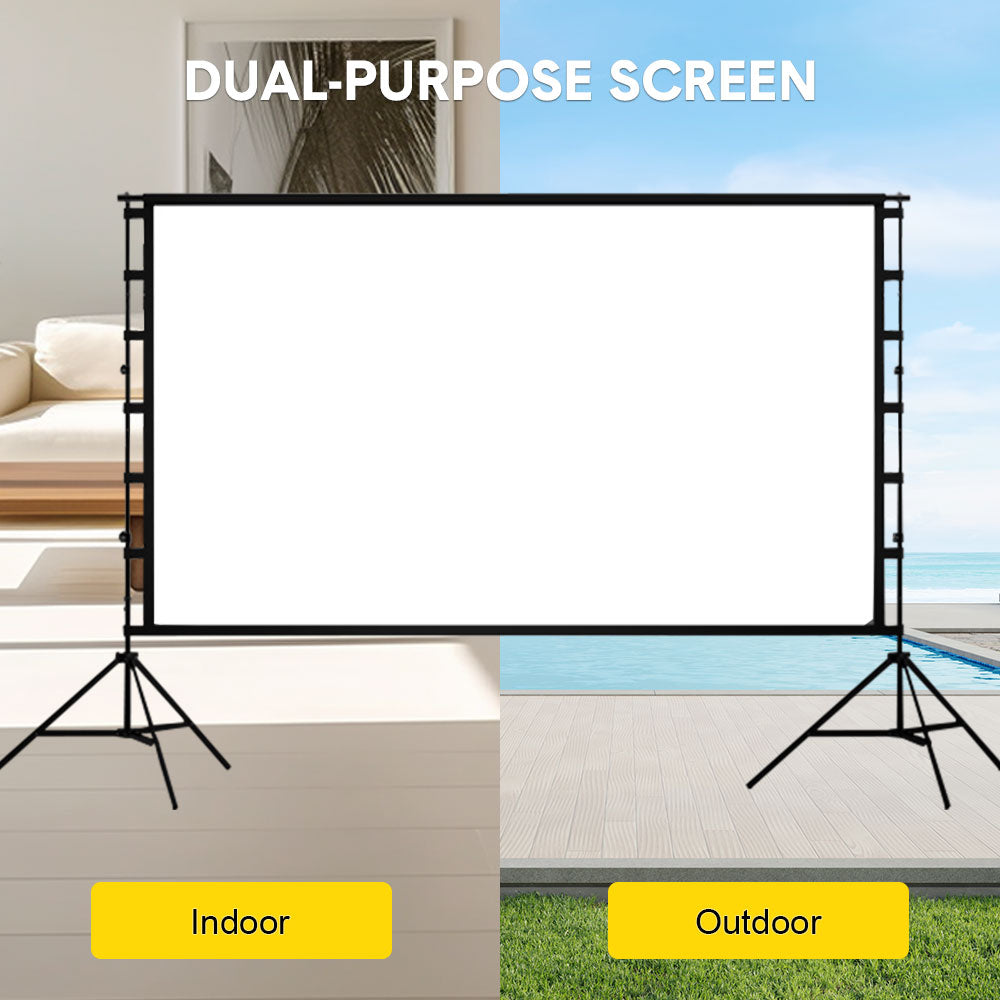 Projector Screen with Stand 150 Inch 16:9 4K 1080 HD Height Adjustable 200-260cm with 2 Tripod Stand and Storage Bag Indoor Outdoor