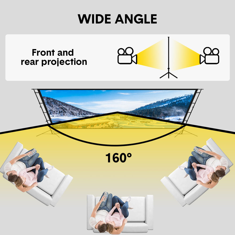 Projector Screen with Stand 150 Inch 16:9 4K 1080 HD Height Adjustable 200-260cm with 2 Tripod Stand and Storage Bag Indoor Outdoor