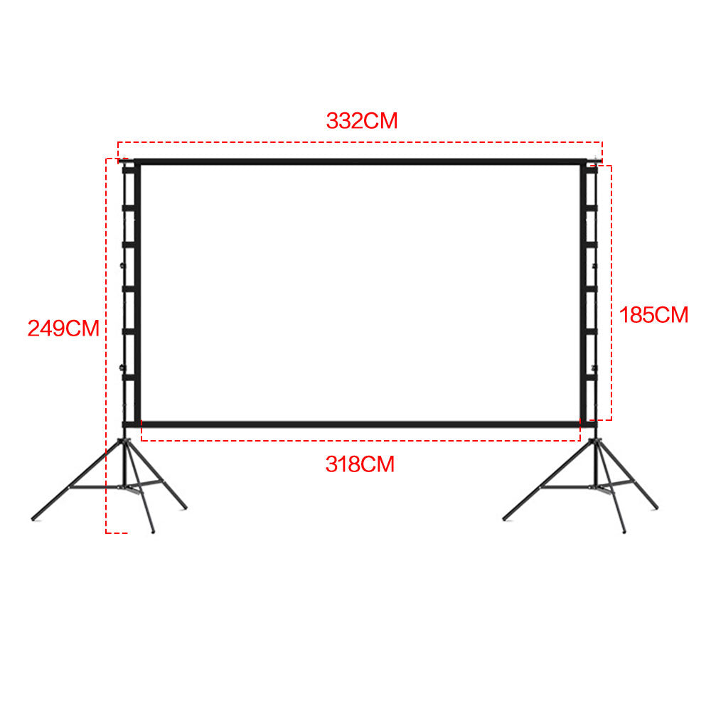 Projector Screen with Stand 150 Inch 16:9 4K 1080 HD Height Adjustable 200-260cm with 2 Tripod Stand and Storage Bag Indoor Outdoor