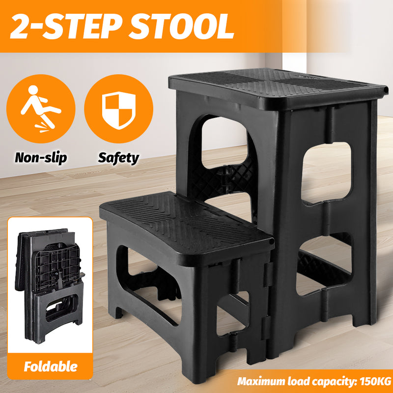 Multipurpose Portable Folding 2 Step Stool Non-Slip PP Collapsible Step Ladder Stool For Office Garage Library Closet Bathroom Kitchen Household Car RV