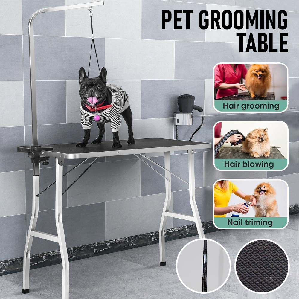 Folding Non-Slip Grooming Table with Adjustable Arm for Pet Bathing and Grooming