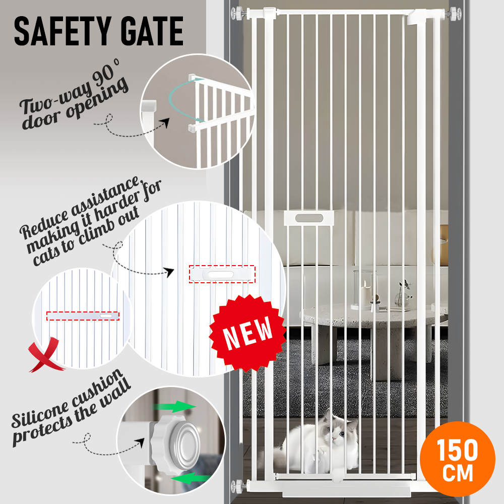 Alston Upgraded Extra Tall 150cm Baby Pet Security Gate Safety Gate Easy Fit Fence Adjustable Width 75-85cm Two Way Opening No Drill Needed Doorway Stairs Hallway