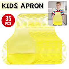 35 Pack Kids Aprons Yellow Children's Artists Fabric Aprons Kids Painting Aprons for Age 3 to 7