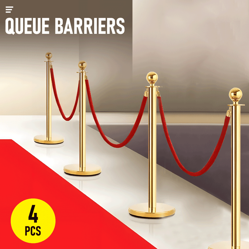 4 Queue Barriers with 3 Ropes- 4 Durable Stanchion 5ft Flannel Ropes, Elegant Crowd Control Solution - Ideal for Theaters Events and Exhibitions