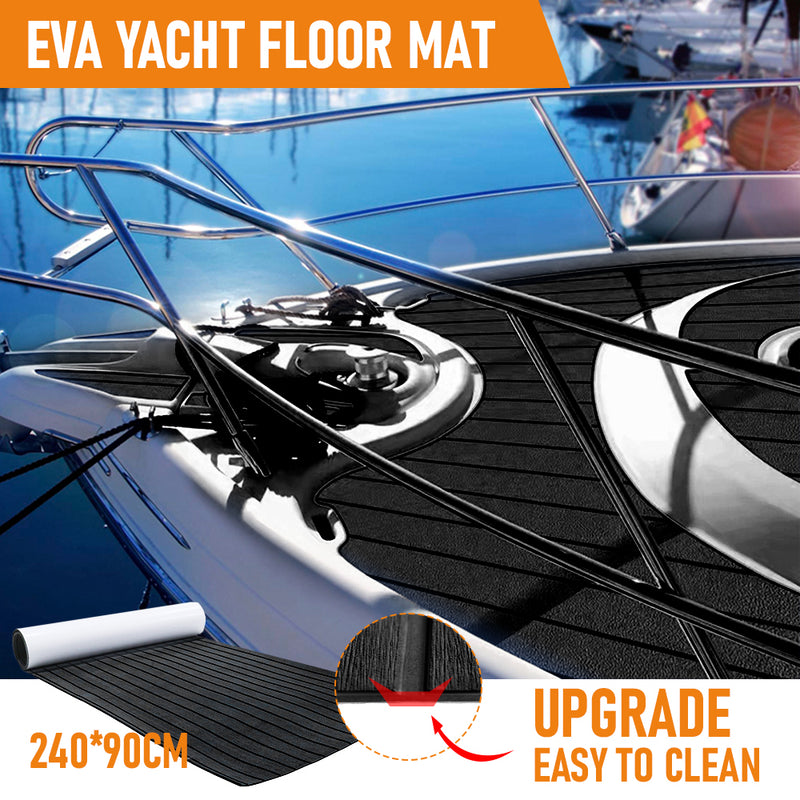 EVA Foam Boat Flooring Mat Faux Decking Teak Marine Mat Boat Carpet Sea Deck Flooring for Motorboat RV Yacht Kayak Surfboard 240cmx90cm Black