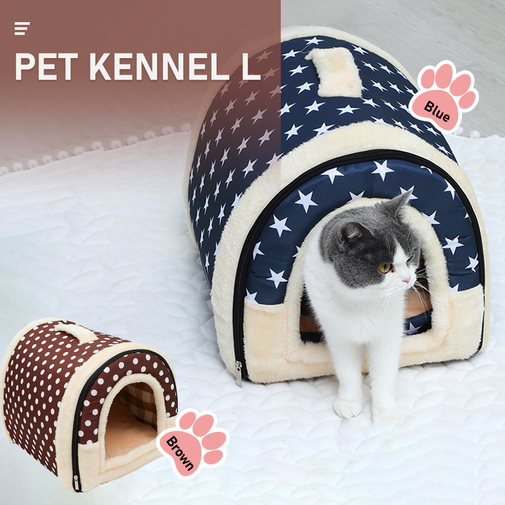 Pet Dog House Brown with Soft Igloo Design Comfortable Cat & Puppy Cushioned Bed Foldable, Machine Washable Durable with Chic Patterns