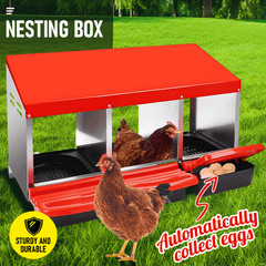 Chicken Hen Coop Hutch Laying Nesting Box 3 Holes Inside Outside Roll Away Design