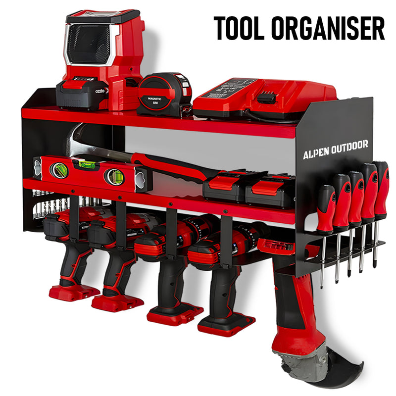 Power Tool Organizer-5 Drill Holder Wall Mount 3 Layer Heavy Duty Metal Power Tool Storage Rack Garage Tool Organizer and Storage with Screwdriver Holder