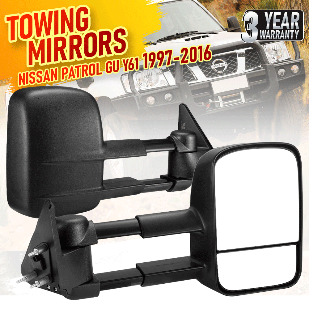 Front Pair Extendable Towing Mirrors Fit for Nissan Patrol GU/Y61 1997-2016 Manual Foldable Split View Black 2pcs