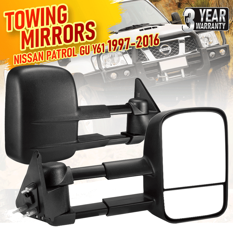 Front Pair Extendable Towing Mirrors Fit for Nissan Patrol GU/Y61 1997-2016 Manual Foldable Split View  Black 2pcs