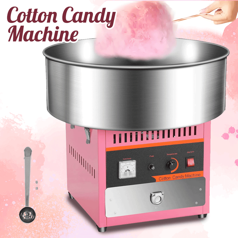 1000W Commercial Electric Cotton Candy Machine Sugar Fairy Floss Maker For Family Party with Stainless Steel Bowl Storage Drawer Pink Color