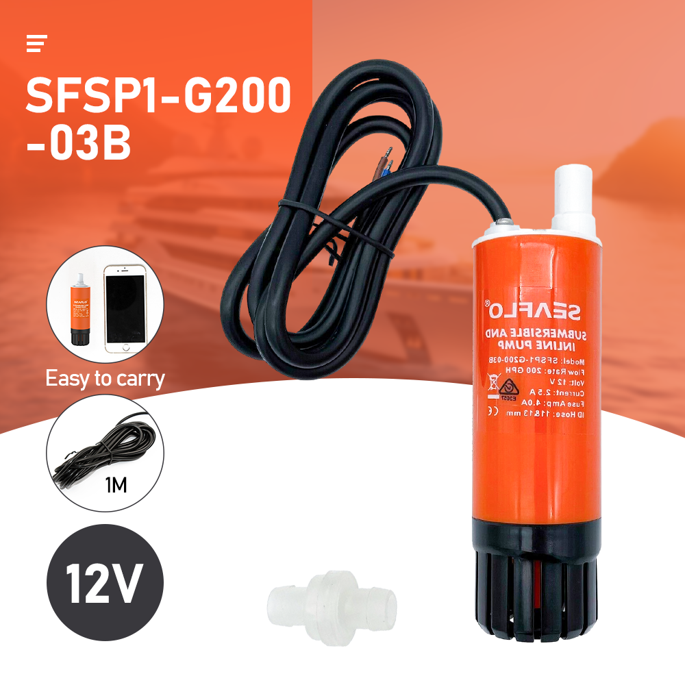 SEAFLO Water Submersible Pump 200 GPH Inline Water Pump Rv Boat Agriculture 12V Demand Fresh Sea and Water Portable Yachts Caravan RVs Pressure Washing