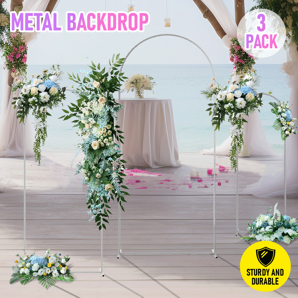 Metal Arch Backdrop White Stand Wedding Arch Stand Set of 3 (6FT/5FT/4FT) Square Arched Frame for Outdoor Birthday Party Ceremony