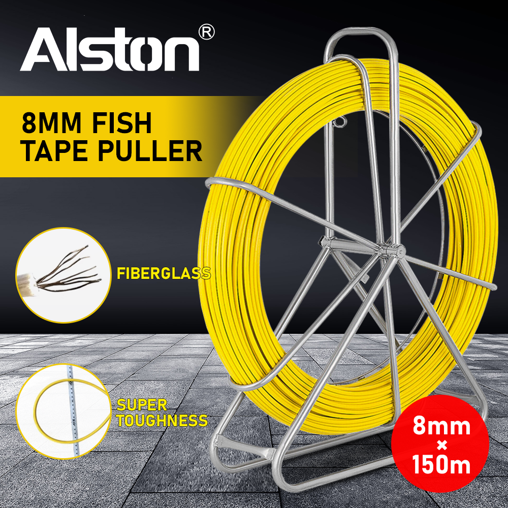 Alston 8mm 150M Fish Tape Puller Fiberglass Rodder with Steel Reel Cage Guiding Cable Duct Rodder Snake Copper Wire Telstra NBN Tool Non-Conduct