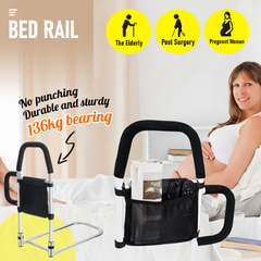 Bed Rail for Seniors Elderly Adults Safety Assist Medical Bed Support Bar Mobility Assistant With Storage Bag and Fixing Strap 136kg Loading