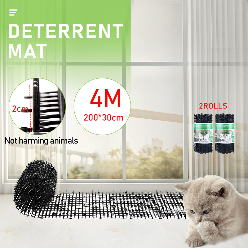 4M Cat Scat Mat Spikes Deterrent Fence Protector Prickle Strips Anti-Cats Network Digging Stopper Pest Repellent Spike Deterrent Mat 2 Rolls