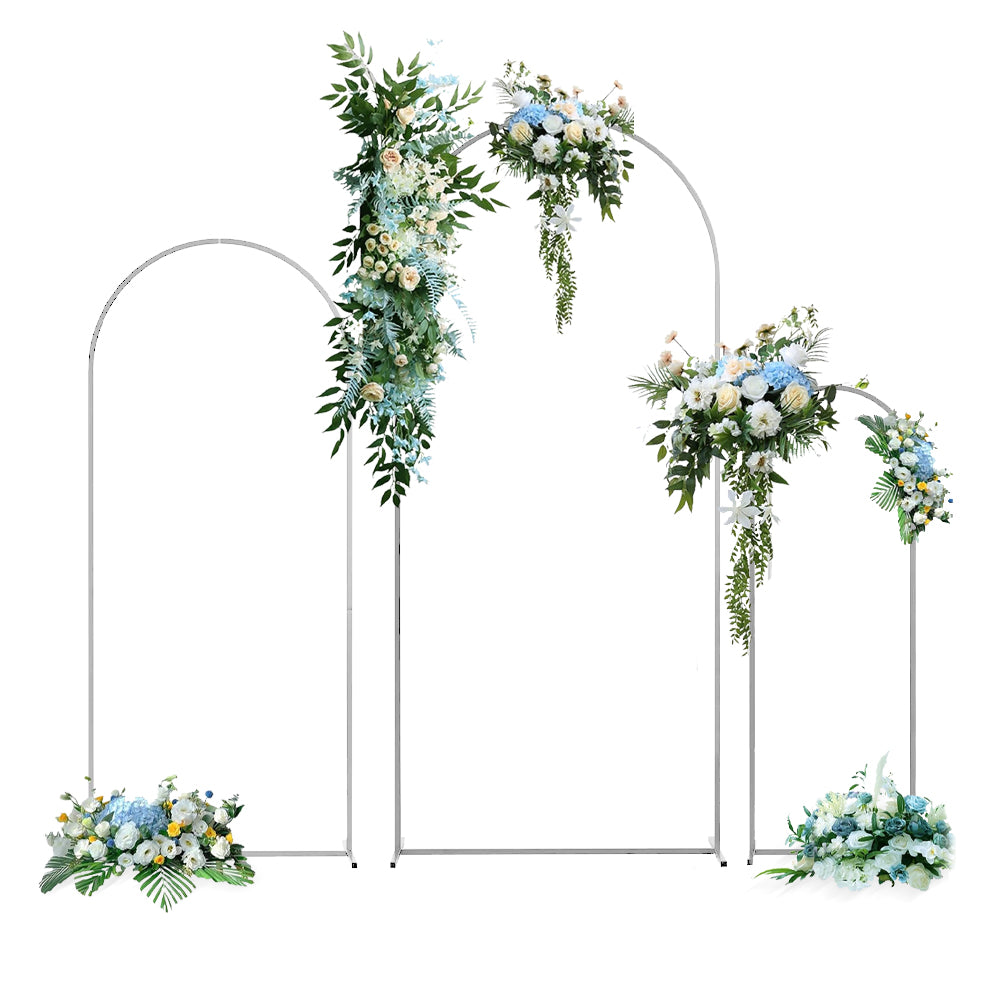 Metal Arch Backdrop White Stand Wedding Arch Stand Set of 3 (6FT/5FT/4FT) Square Arched Frame for Outdoor Birthday Party Ceremony