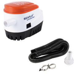 SEAFLO 1100 GPH Automatic Bilge Pump 12V with Built-in Switch Hose Clamps 4.5ft PVC Hose 1-Inch Thru-Hull Fitting for Boats Fully Submersible Durable