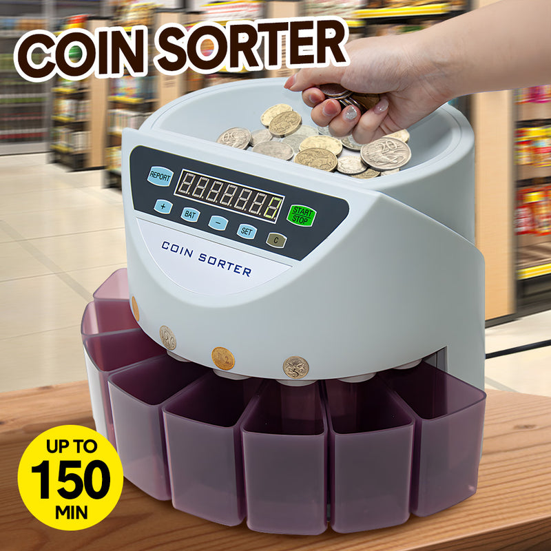 Electronic Coin Sorter Automatic Counting Machine Fast Accurate Coin Counting Up to 500 Hopper Capacity With Digital LCD Display and Sorting Boxes for AUD