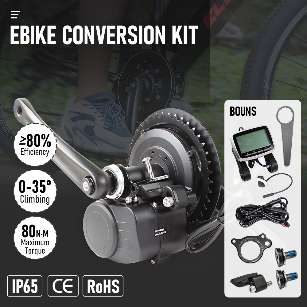 Electric Machine 36V 250W Ebike Motor Mid Drive Electric Bike Conversion Kit 80N-M Max Torque with LCD Display Fit BB68-73mm Bike