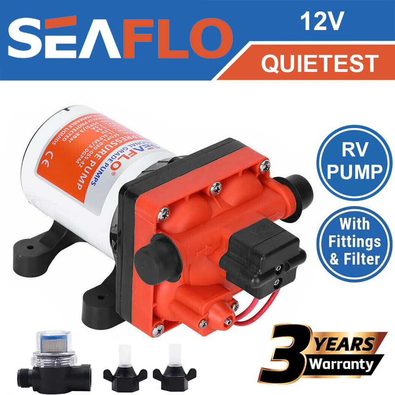 Seaflo Water Pressure Pump 55PSI 12V DC Self-Priming Water Pump 7.5 Amps Current Draw for RV Caravans Boats Lawns Campers Washing and Garden Irrigation