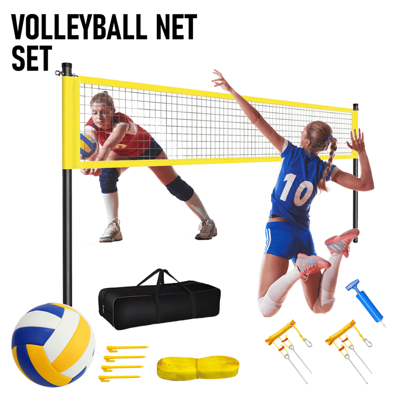 Portable Professional Volleyball Net Set Sports Mesh with Height Adjustable Pole and Ball Pump Beach Backyard Outdoor Training for Kids Adults Volleyball