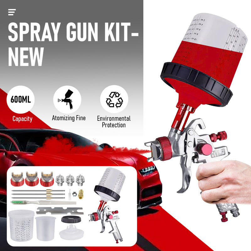 HVLP Air Spray Gun Paint Gun 600CC Gravity Feed Cup Painting Tool With 3 Nozzle 1.4mm 1.7mm 2mm Tips for Wall Fencing Decking Painting