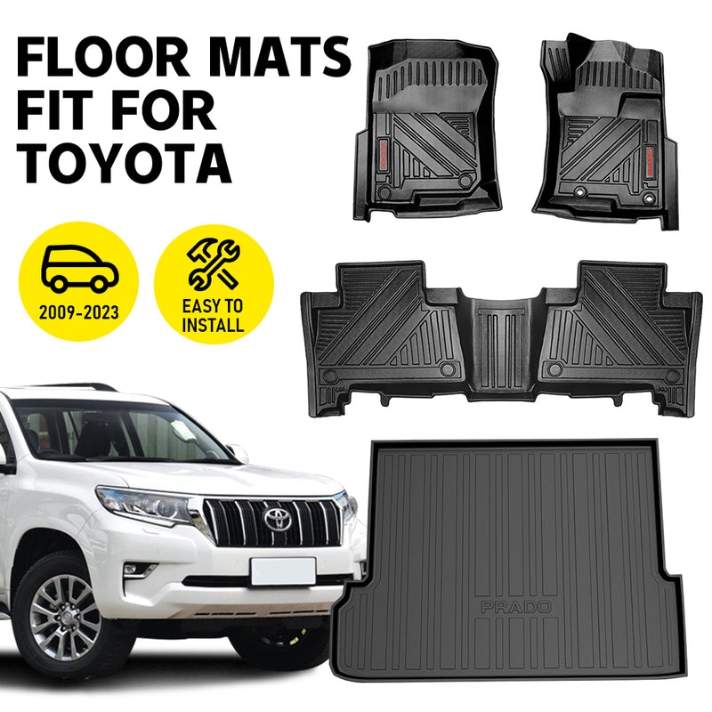 Floor Mat Full Cover Floor Mats with Front Rear Cargo Liner Toyota Prado 150 2009-2023 TPE Anti-Slip Waterproof Cargo Mat