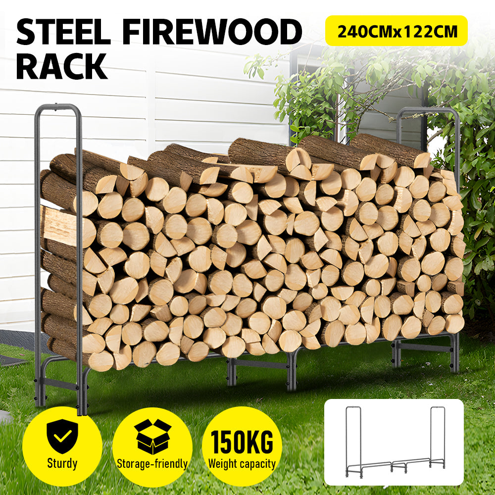 Steel Firewood Rack Wood Stacker Holder Log Storage Rack Stand Heavy Duty Outdoor 150kg Capacity Lumber Storage Organizer