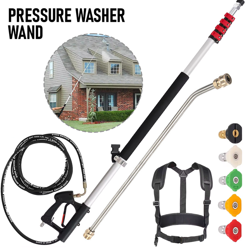 6m Telescoping Pressure Washer Wand Max 4000PSI Length Extendable and Adjustable with Support Belt Spray Wand and 5 Spray Nozzles for High Reach Roof Fence