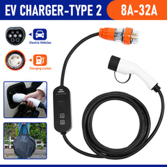 Wall Mountable Type 2 EV Charger for Electric Cars 7kW 32A 5M Optional Current Charging Setting Charging Cable with LCD Display