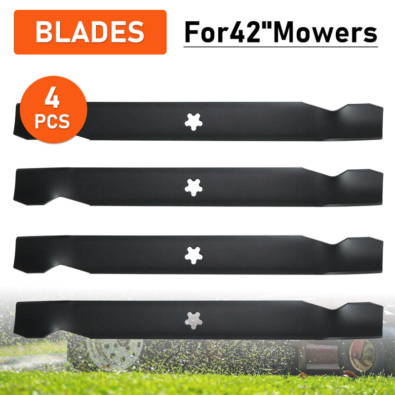 4Pcs Replacement Lawn Mower Blades Aluminum Alloy Kit Fit for Husqvarna Poulan AYP Roper Sears 42 Inch Decks Using 5 Point Star Centre