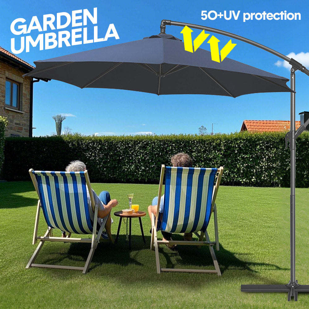 Outdoor Patio Umbrella 3M/10FT Height Adjustable Heavy Duty Sun Shade Waterproof with Cantilever and Stand for Garden Deck Backyard Pool Navy Blue