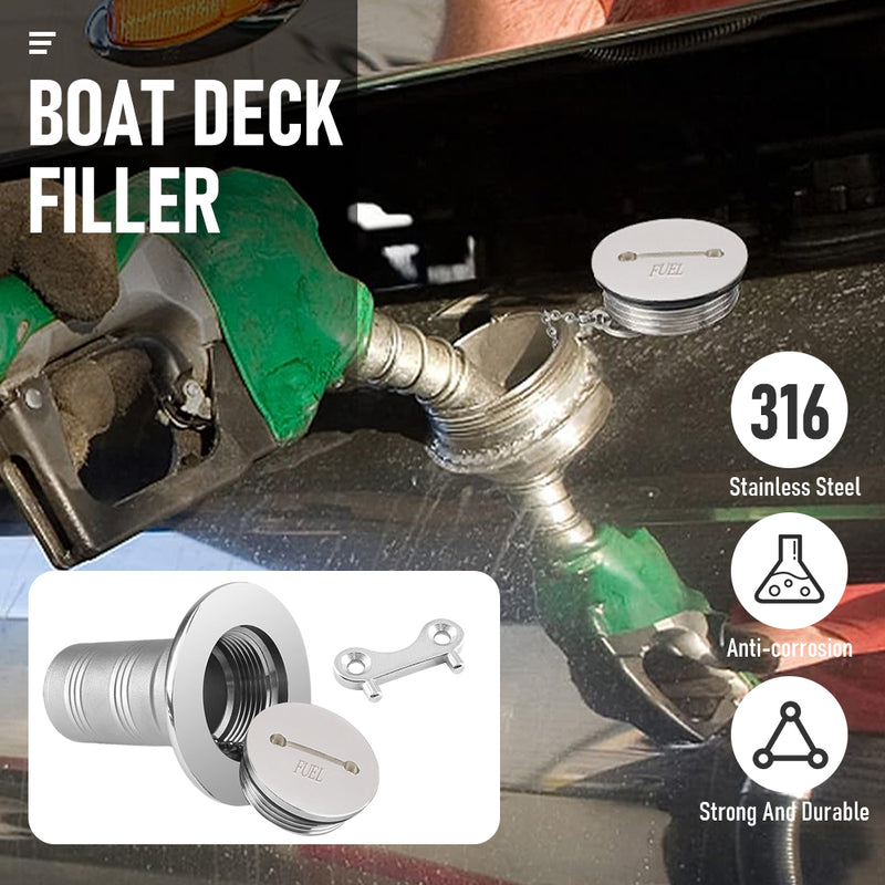 38mm (1-1/2'') 316 STAINLESS STEEL DIESEL BOAT DECK FILLER and KEY - Tank Deck Fill