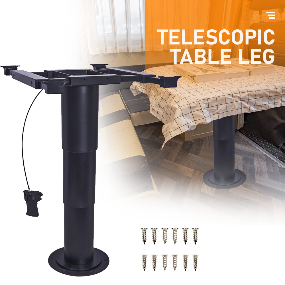 Table Pedestal Telescopic Leg 355-730mm Adjustable Height Aluminum Alloy 360 Degree Turntable Sliding System for RV Marine Boat Caravan Motorhome