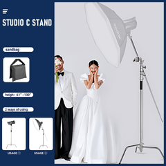 Alston 3.3m Heavy-Duty Stainless Steel C-Stand with Boom Arm Grip Head Adjustable Light Stand for Photograph Studio Reflectors Softbox Moonlight with Sandbag