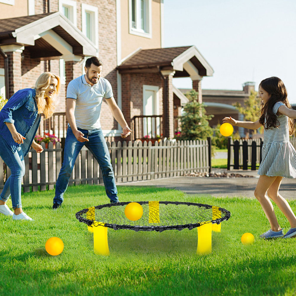 Portable Outdoor Spikeball Roundnet Game Set Team Beach Ball Game Bouncer Toy with Carrying Bag Net and 3 Balls Played Indoor Outdoor Lawn Beach Tailgating