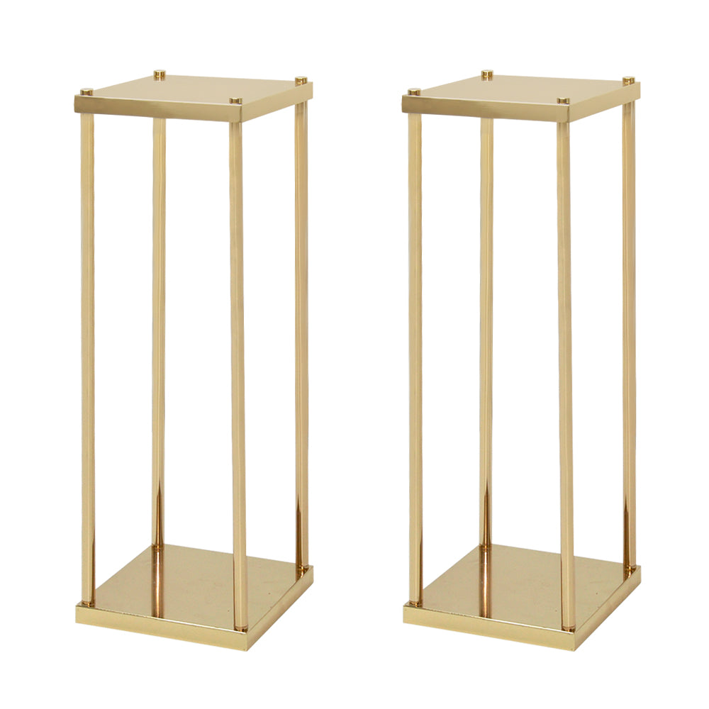 Set of 2 Gold Wedding Flower Stand Metal Column Stand Vase Balloon Geometric Display Rack Floral Decoration Holders 20x20x60cm for Wedding Party Decor