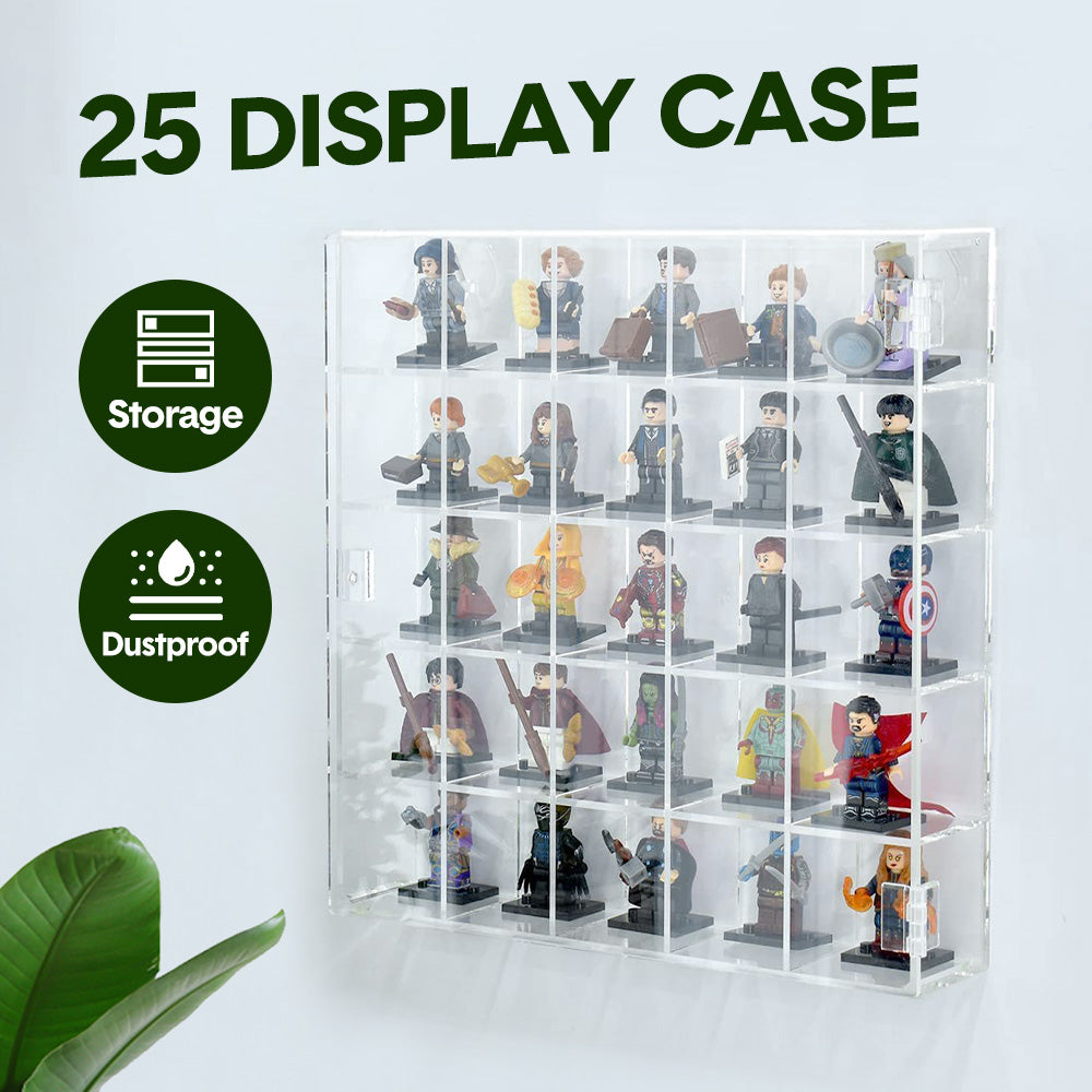 Acrylic Display Case 25 Compartments Mountable Clear Cabinet Transparent Stand With Door for Collectibles Gemstone and Mini Figures 10.7x2x10.5 inch