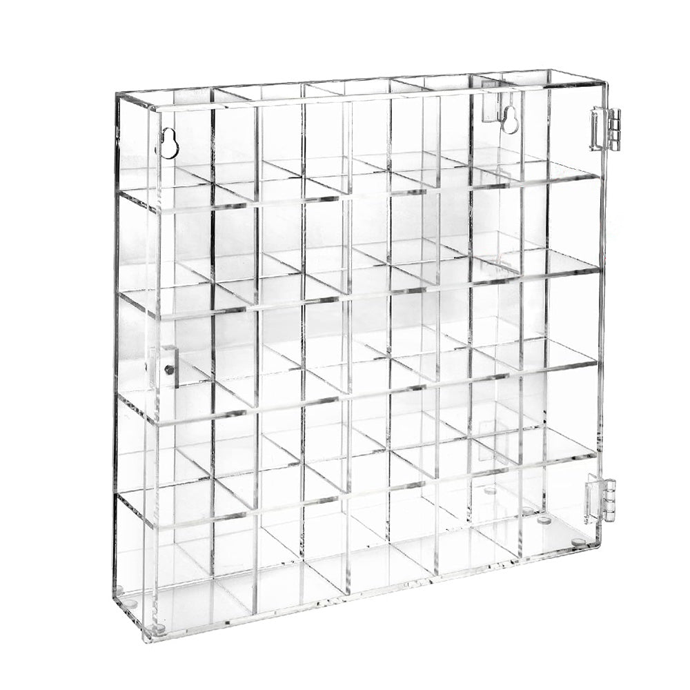 Acrylic Display Case 25 Compartments Mountable Clear Cabinet Transparent Stand With Door for Collectibles Gemstone and Mini Figures 10.7x2x10.5 inch