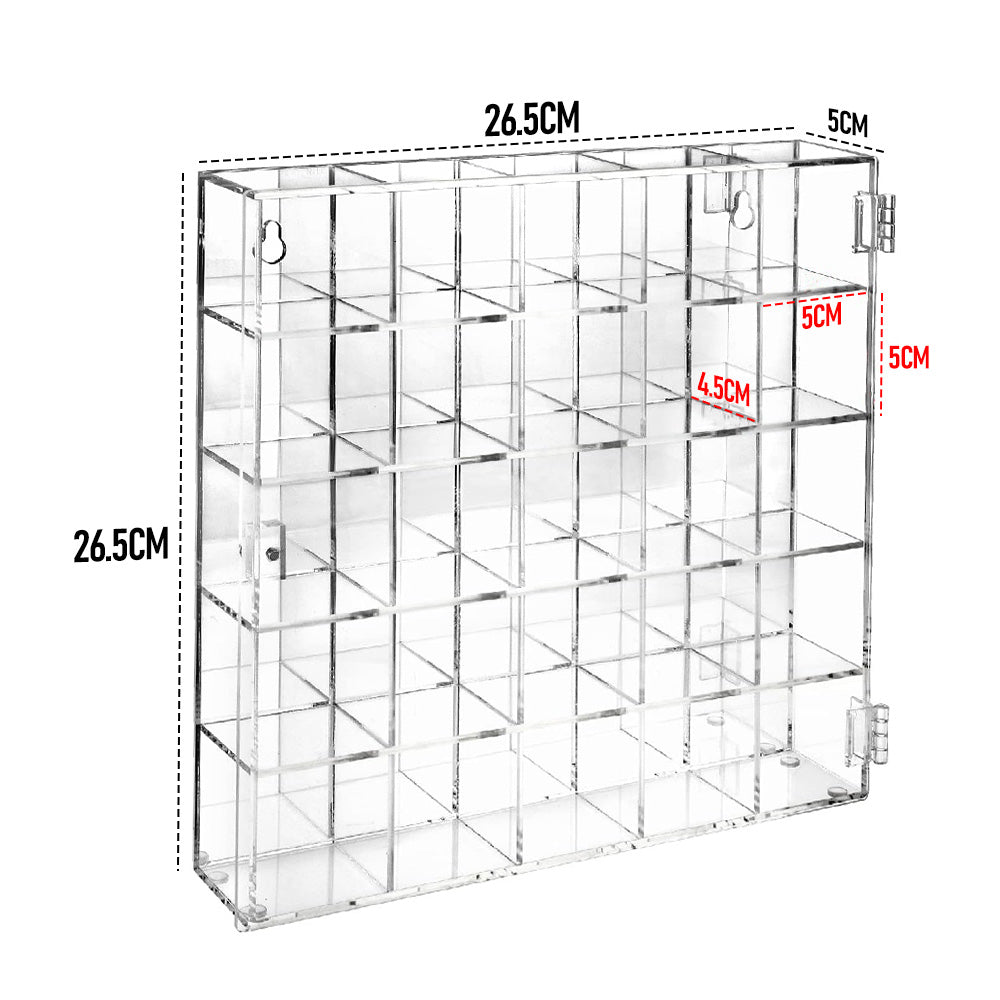 Acrylic Display Case 25 Compartments Mountable Clear Cabinet Transparent Stand With Door for Collectibles Gemstone and Mini Figures 10.7x2x10.5 inch