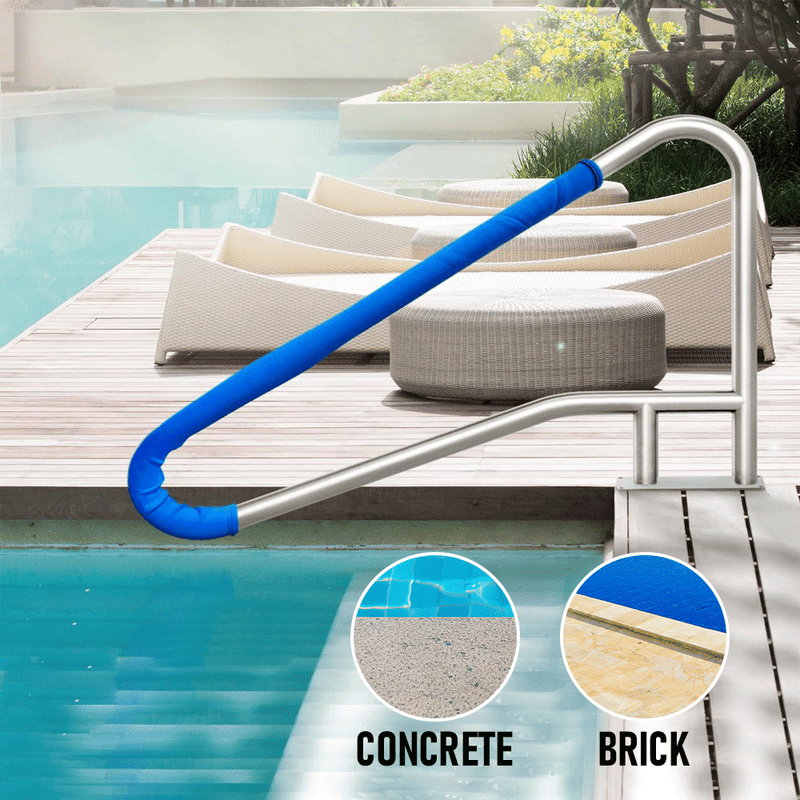 Swimming Pool Handrails 304 Stainless Steel Pool Railing Ladder Steps Grab Bars With Base Plate and Blue Grip Cover 135x80cm