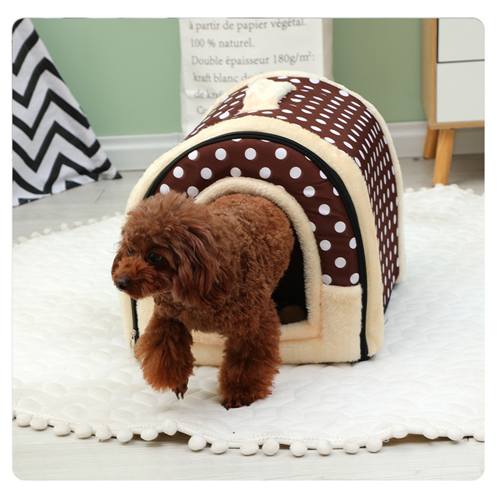 Pet Dog House Brown with Soft Igloo Design Comfortable Cat & Puppy Cushioned Bed Foldable, Machine Washable Durable with Chic Patterns