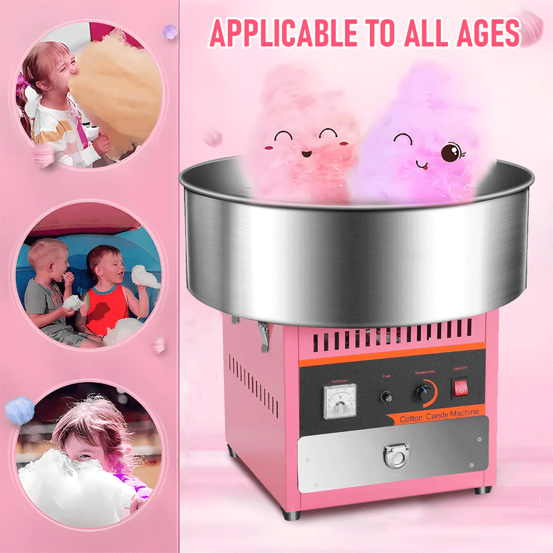 1000W Commercial Electric Cotton Candy Machine Sugar Fairy Floss Maker For Family Party with Stainless Steel Bowl Storage Drawer Pink Color