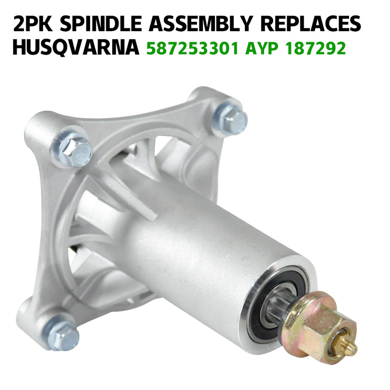 2pk Spindle Assembly with Mounting Screws & Pulley For Husqvarna 587253301 AYP 187292 46" 48" and 54" Decks Riding Lawn Mower Parts Replacement