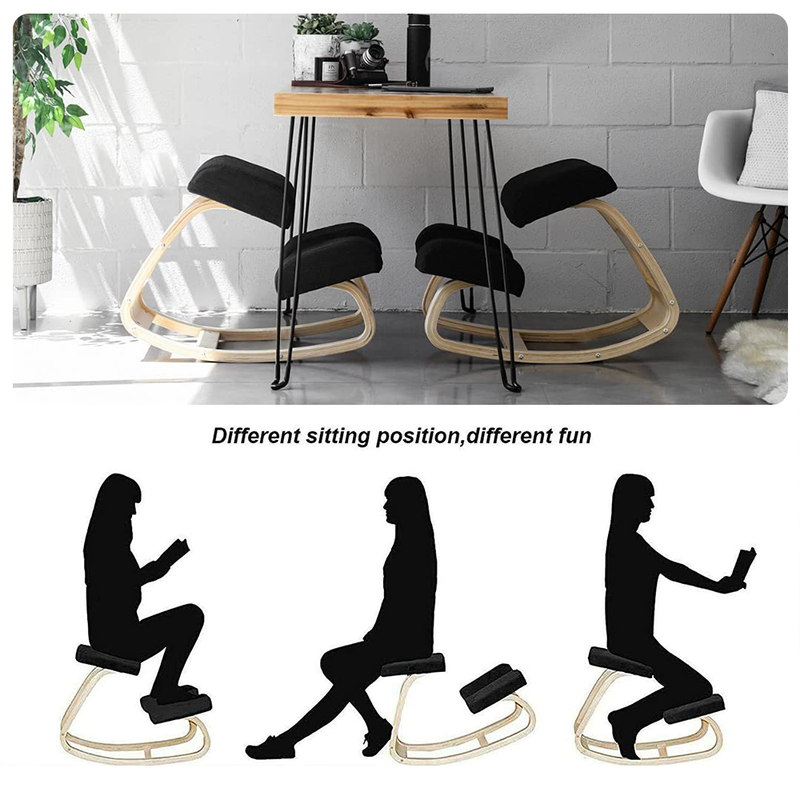 Ergonomic Kneeling Chair Stretch Knee Seat Rocking Kneel Stool Wooden Furniture for Home and Office-Posture Correction Back Neck Pain Relief