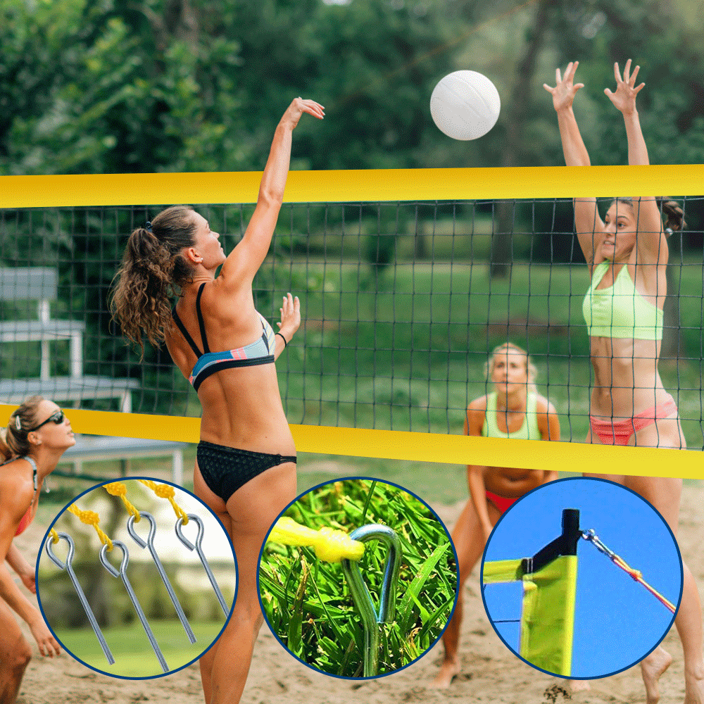 Portable Professional Volleyball Net Set Sports Mesh with Height Adjustable Pole and Ball Pump Beach Backyard Outdoor Training for Kids Adults Volleyball