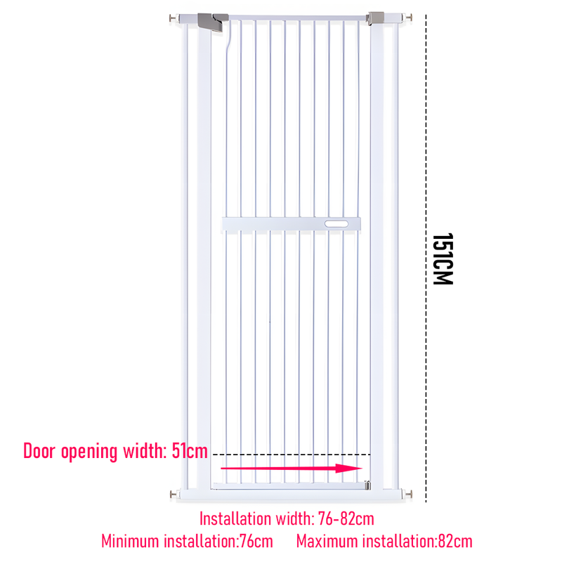 Extra Tall 150cm Baby Pet Security Gate Safety Gate Easy Fit Fence Two Way Opening No Drill Needed Extension Part Width of 10.5cm/21cm/32cm Optional