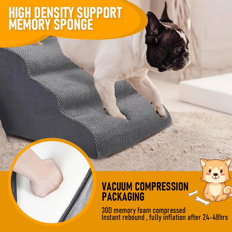 3 Tiers Dog Ramp Non-Slip Pet Steps Cat Stairs Foam Soft Pet Slope Max 40LBS Load for High Beds Sofa Couches With Zippered Washable Corduroy Cover Indoor