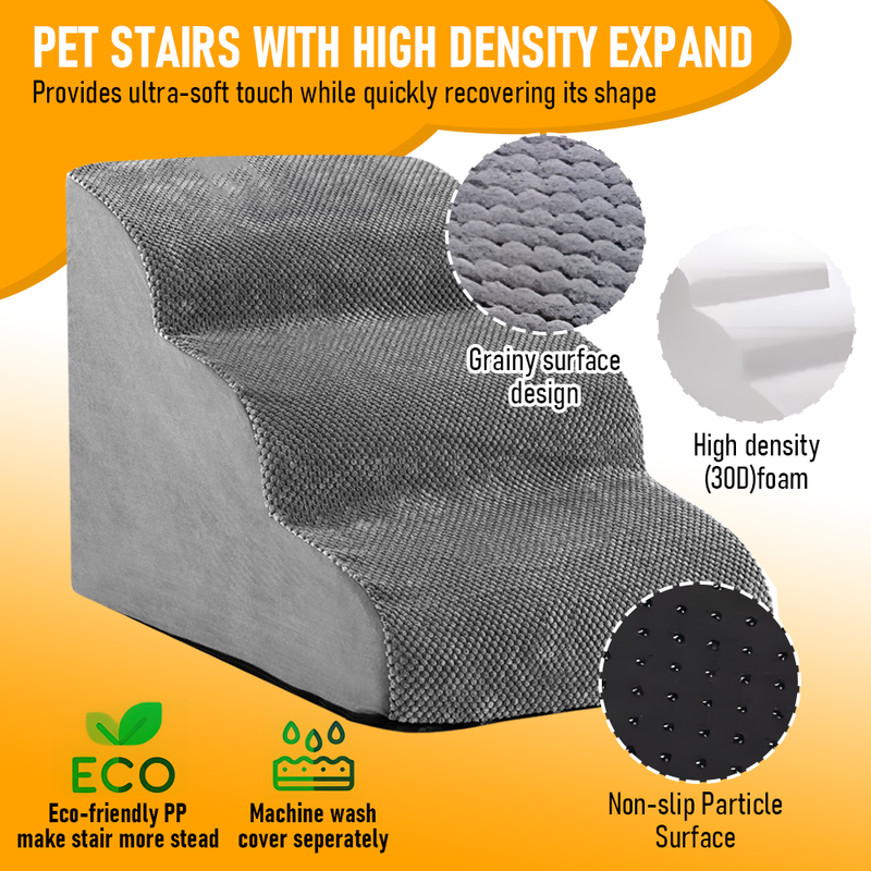 3 Tiers Dog Ramp Non-Slip Pet Steps Cat Stairs Foam Soft Pet Slope Max 40LBS Load for High Beds Sofa Couches With Zippered Washable Corduroy Cover Indoor